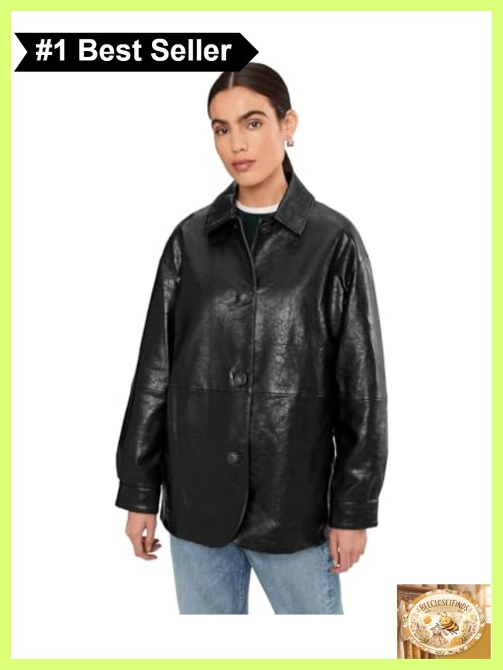 Relaxed Fit Faux Leather Blazer Oversized Button Up Long Sleeve